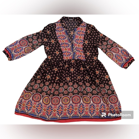 BeBop Bohemian Peasant Tunic Top Small-Antique Look Buttons Blue,White,Yellow - Picture 3 of 12